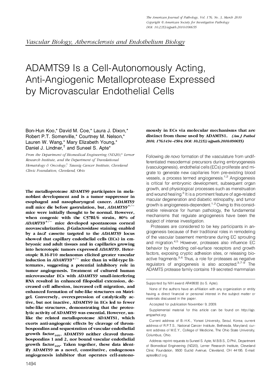 ADAMTS9 Is a Cell-Autonomously Acting, Anti-Angiogenic Metalloprotease Expressed by Microvascular Endothelial Cells
