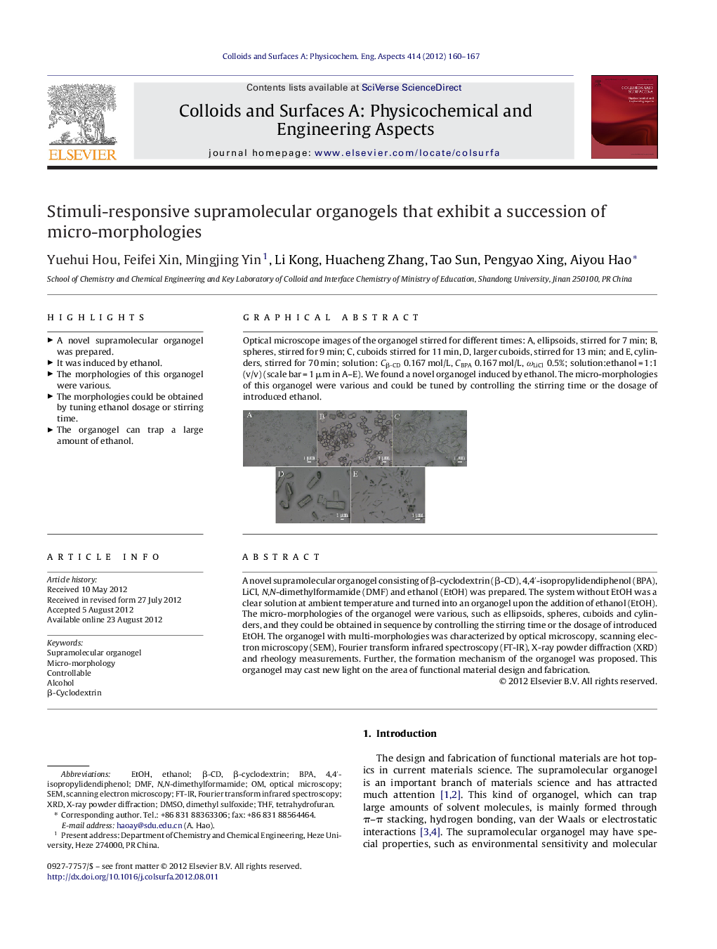 Stimuli-responsive supramolecular organogels that exhibit a succession of micro-morphologies