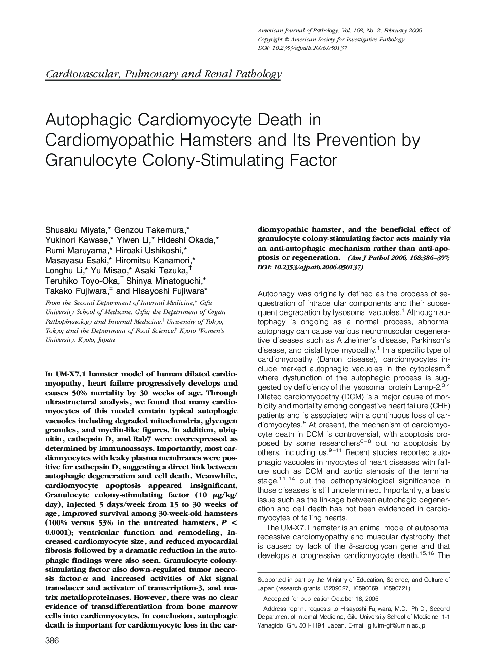 Autophagic Cardiomyocyte Death in Cardiomyopathic Hamsters and Its Prevention by Granulocyte Colony-Stimulating Factor