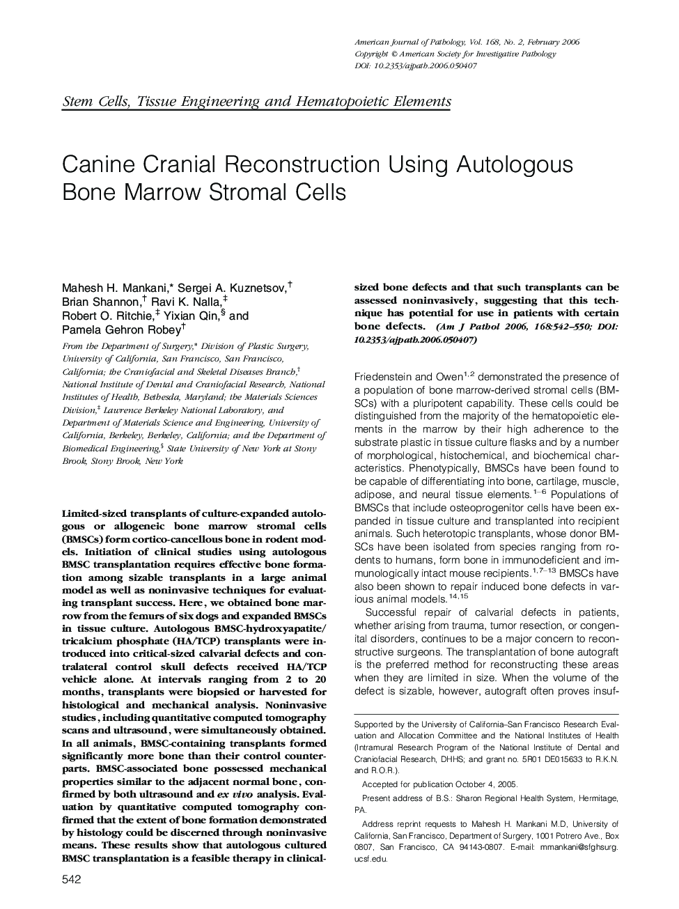 Canine Cranial Reconstruction Using Autologous Bone Marrow Stromal Cells