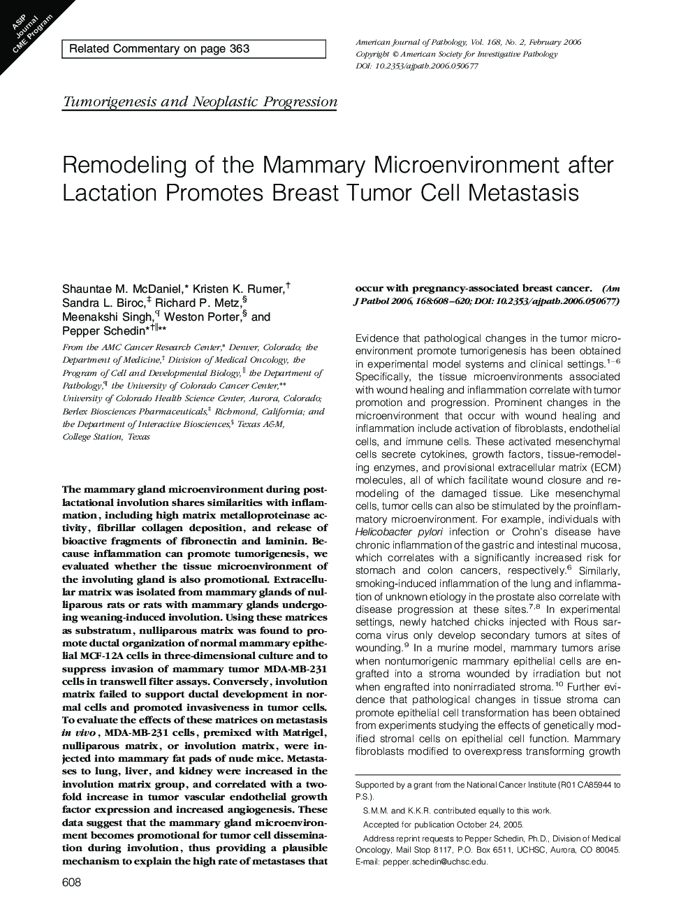 Remodeling of the Mammary Microenvironment after Lactation Promotes Breast Tumor Cell Metastasis