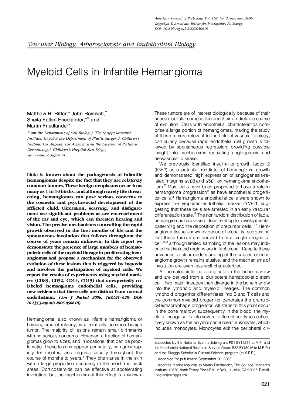 Myeloid Cells in Infantile Hemangioma