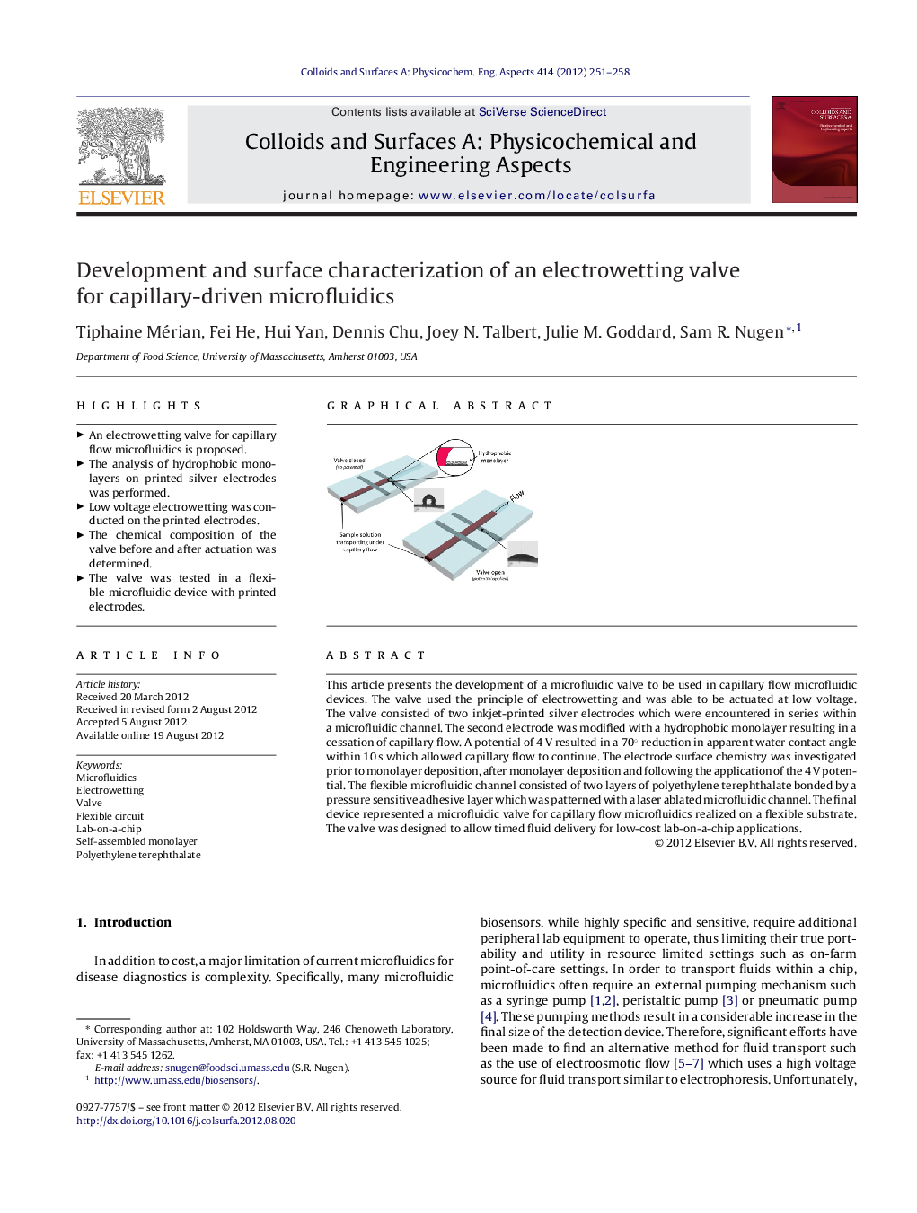 Development and surface characterization of an electrowetting valve for capillary-driven microfluidics