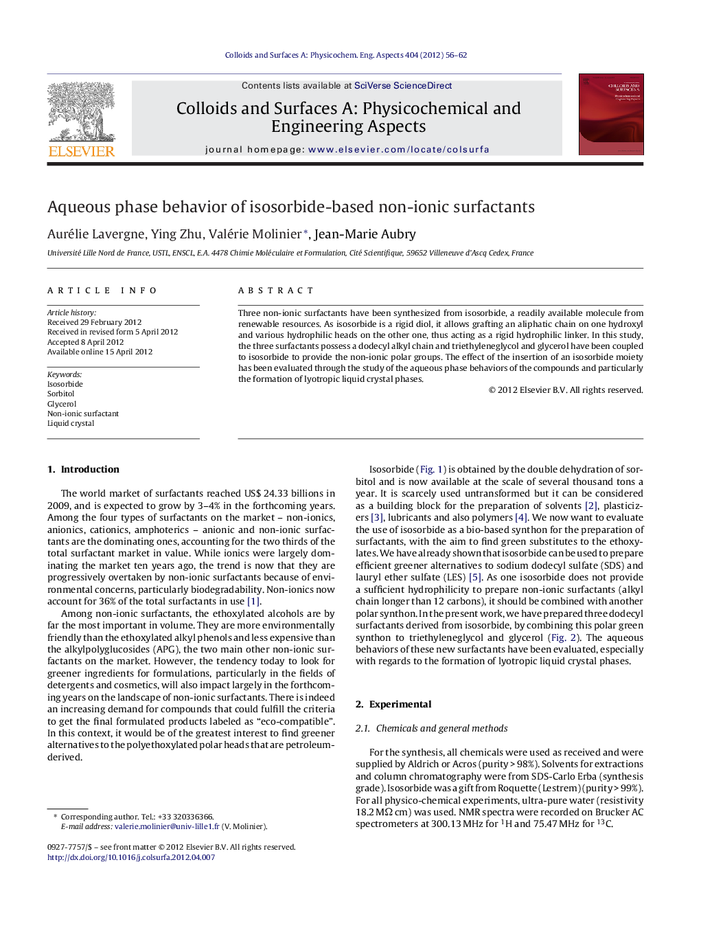 Aqueous phase behavior of isosorbide-based non-ionic surfactants