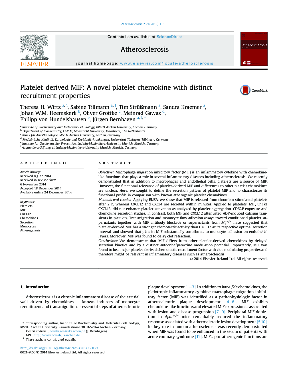 Platelet-derived MIF: A novel platelet chemokine with distinct recruitment properties
