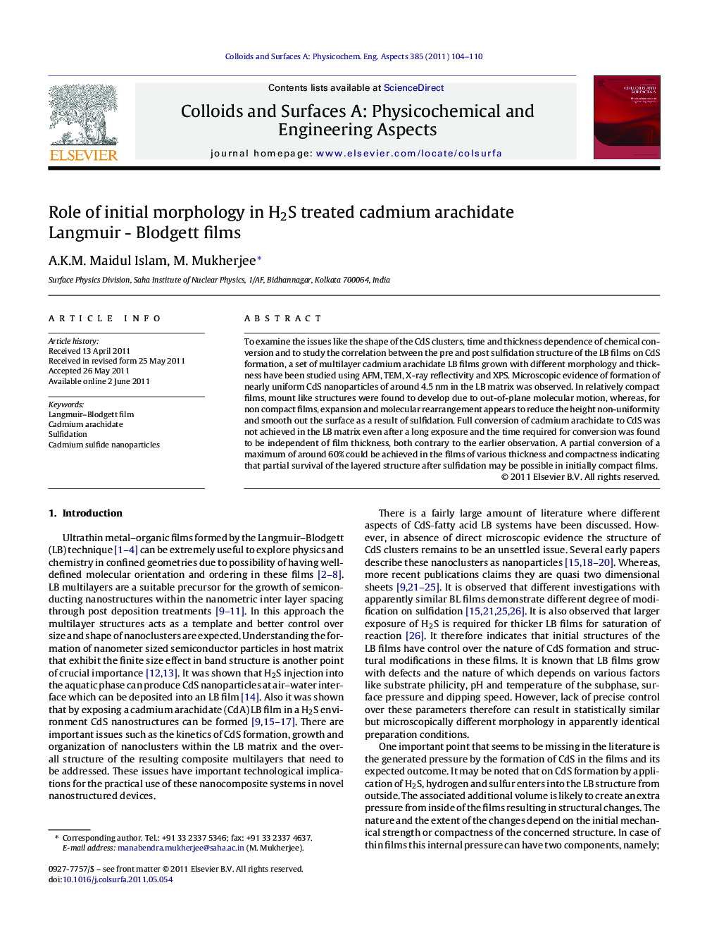 Role of initial morphology in H2S treated cadmium arachidate Langmuir - Blodgett films