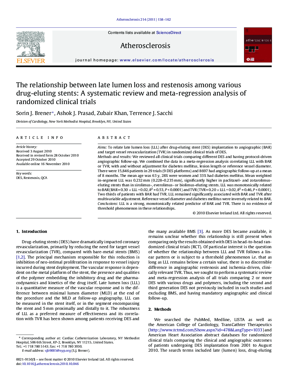 The relationship between late lumen loss and restenosis among various drug-eluting stents: A systematic review and meta-regression analysis of randomized clinical trials