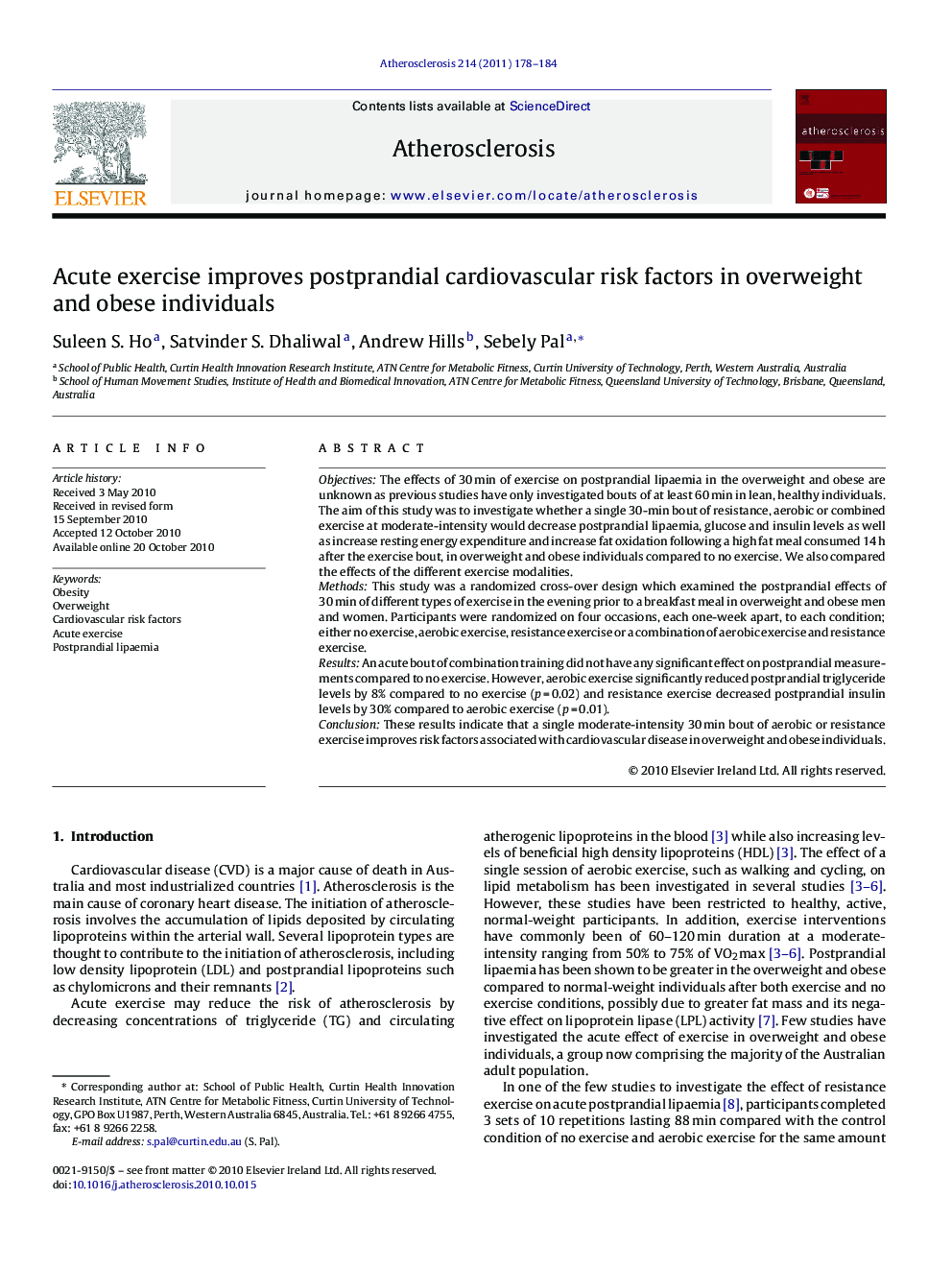 Acute exercise improves postprandial cardiovascular risk factors in overweight and obese individuals