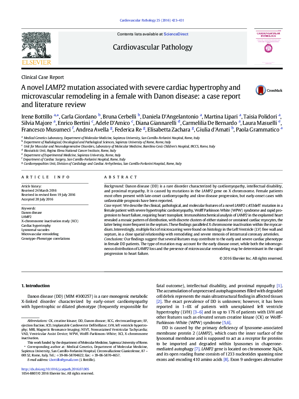 A novel LAMP2 mutation associated with severe cardiac hypertrophy and microvascular remodeling in a female with Danon disease: a case report and literature review