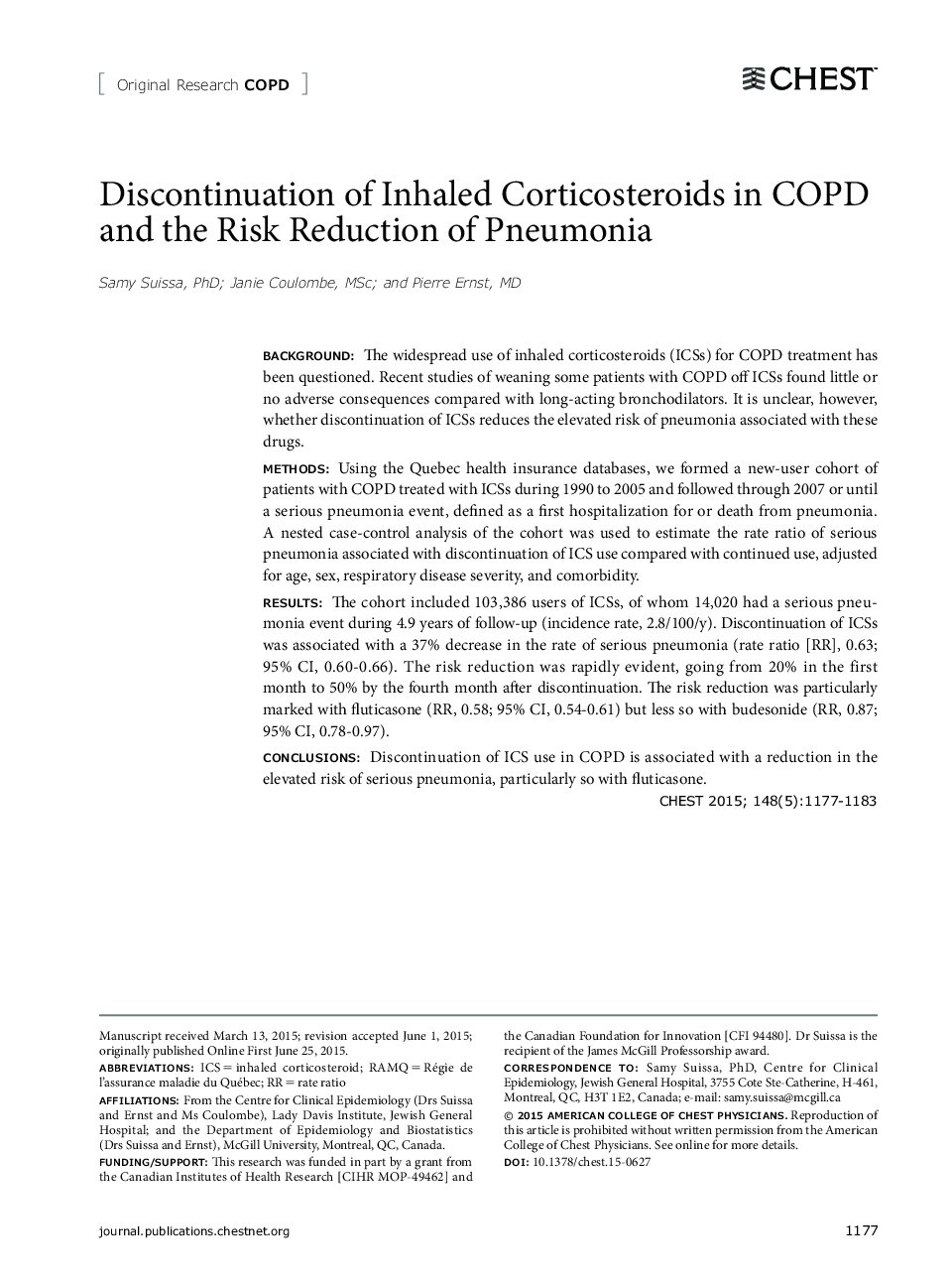Original Research COPDDiscontinuation of Inhaled Corticosteroids in COPD and the Risk Reduction of Pneumonia