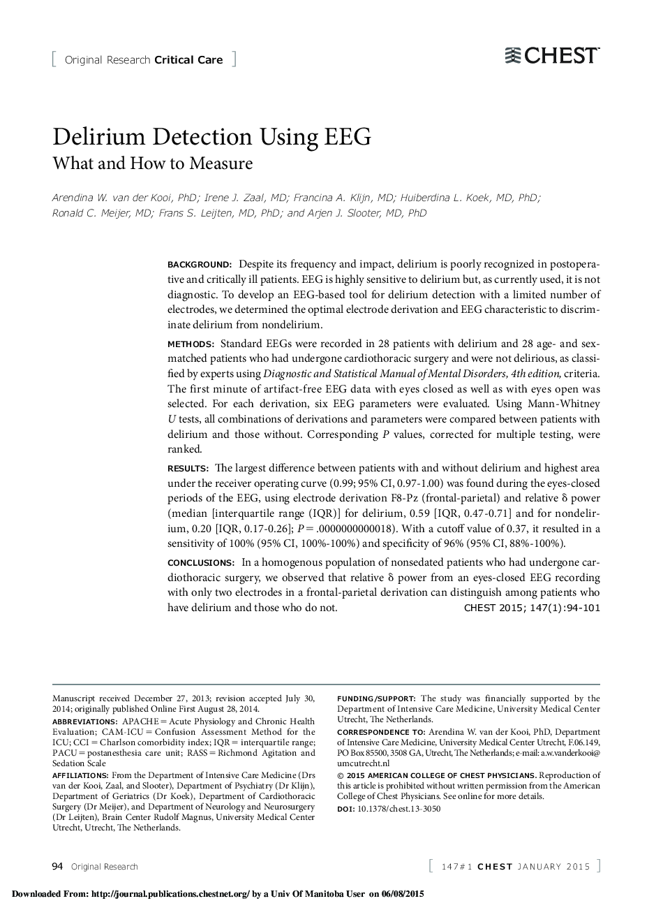 Delirium Detection Using EEG
