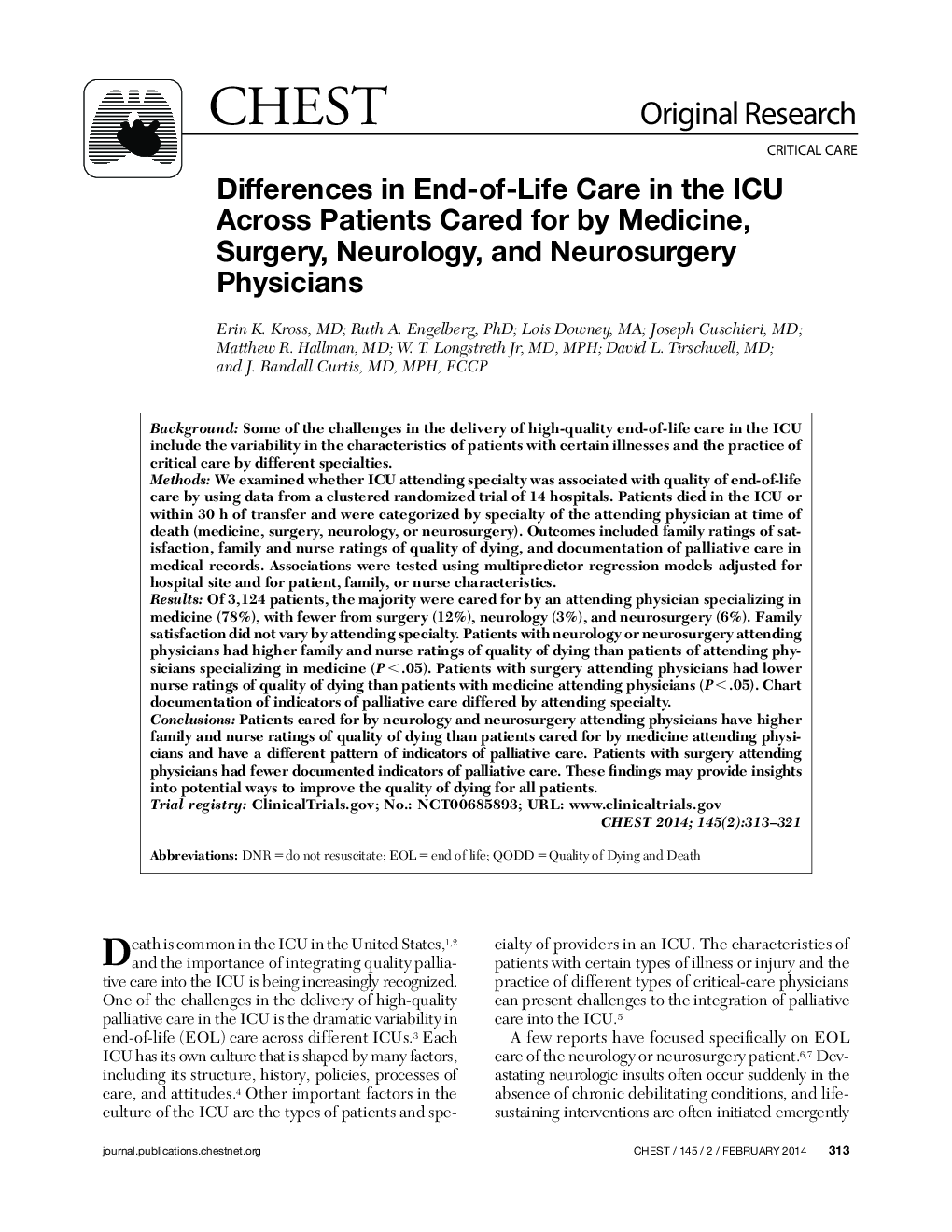 Differences in End-of-Life Care in the ICU Across Patients Cared for by Medicine, Surgery, Neurology, and Neurosurgery Physicians