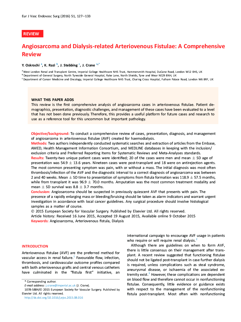 Angiosarcoma and Dialysis-related Arteriovenous Fistulae: A Comprehensive Review