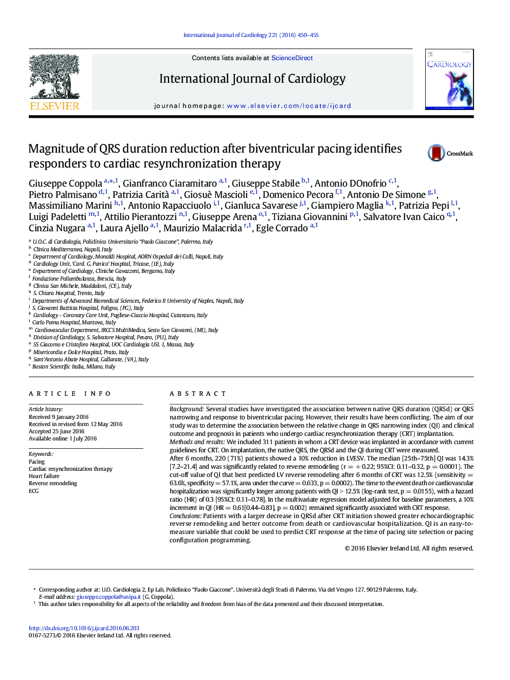 Magnitude of QRS duration reduction after biventricular pacing identifies responders to cardiac resynchronization therapy