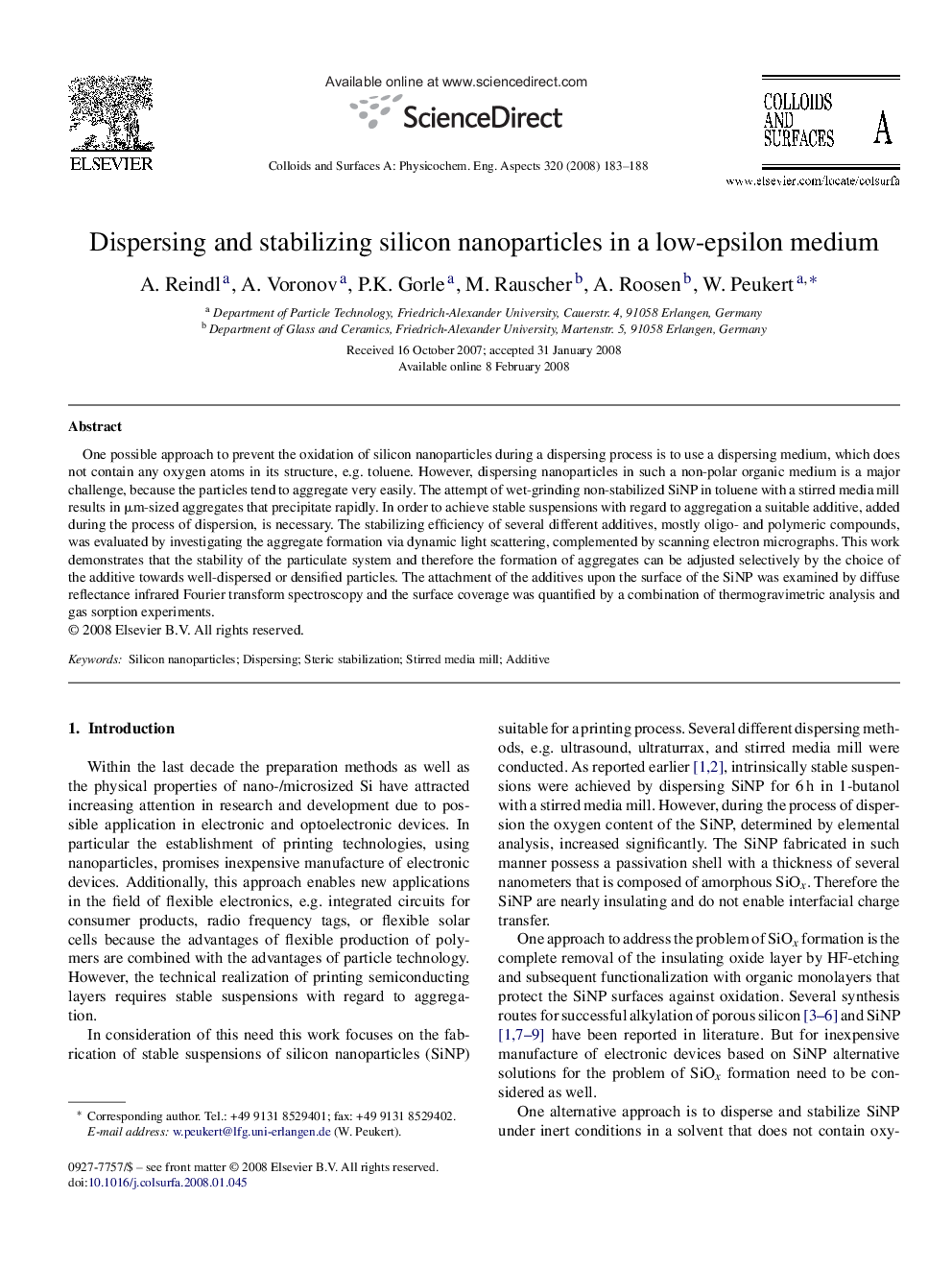 Dispersing and stabilizing silicon nanoparticles in a low-epsilon medium