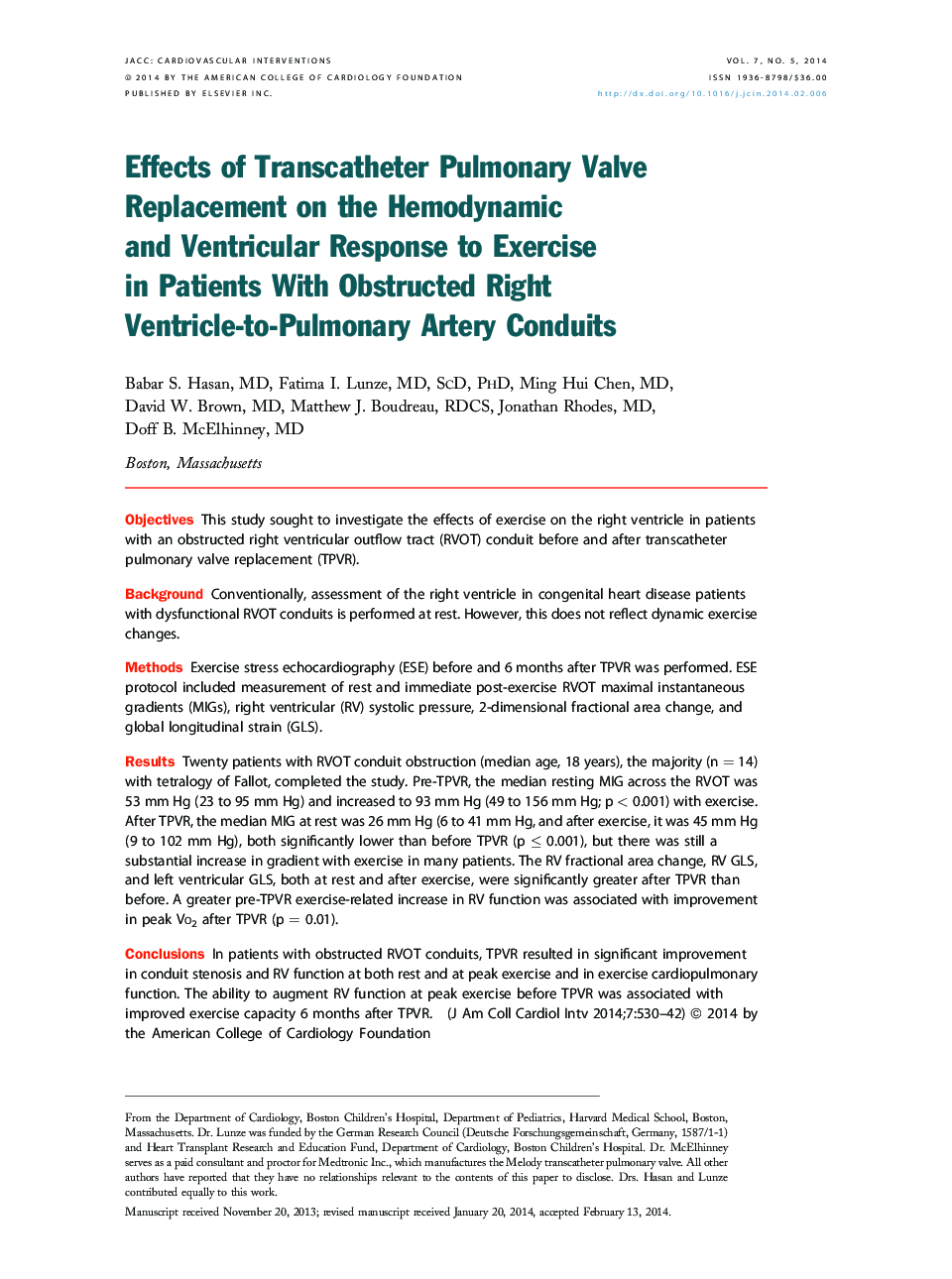 Effects of Transcatheter Pulmonary Valve Replacement on the Hemodynamic andÂ Ventricular Response to Exercise inÂ Patients With Obstructed Right Ventricle-to-Pulmonary Artery Conduits