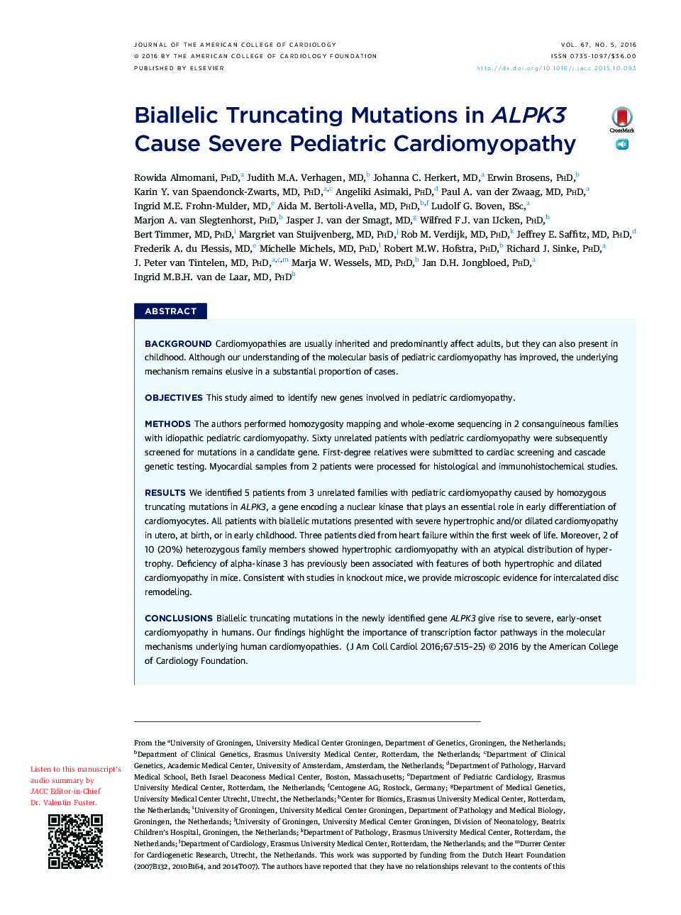 Biallelic Truncating Mutations in ALPK3 Cause Severe Pediatric Cardiomyopathy