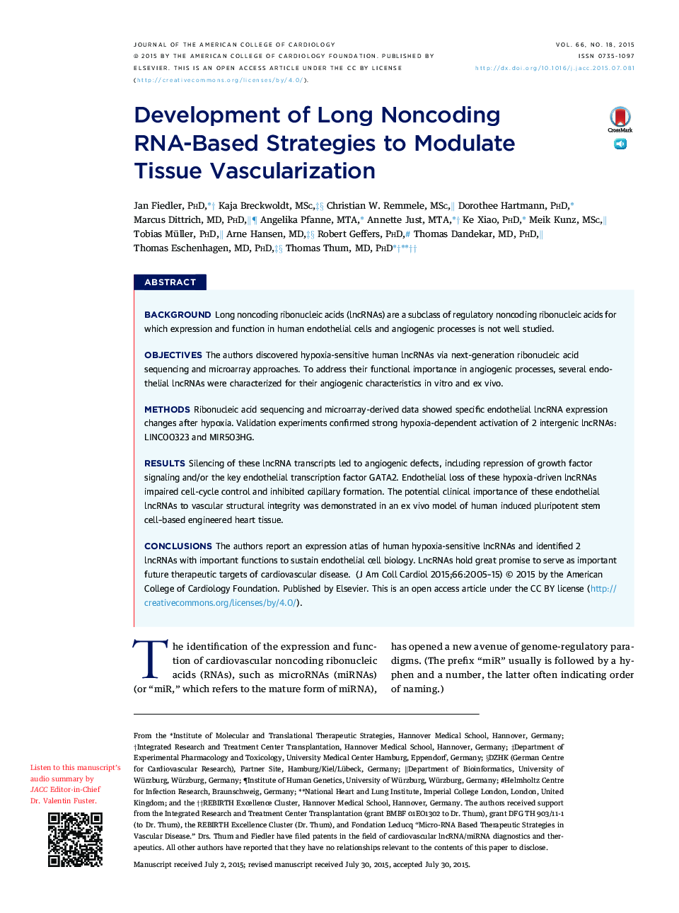 Development of Long Noncoding RNA-Based Strategies to Modulate TissueÂ Vascularization