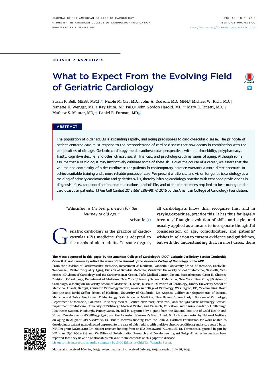 What to Expect From the Evolving Field ofÂ Geriatric Cardiology