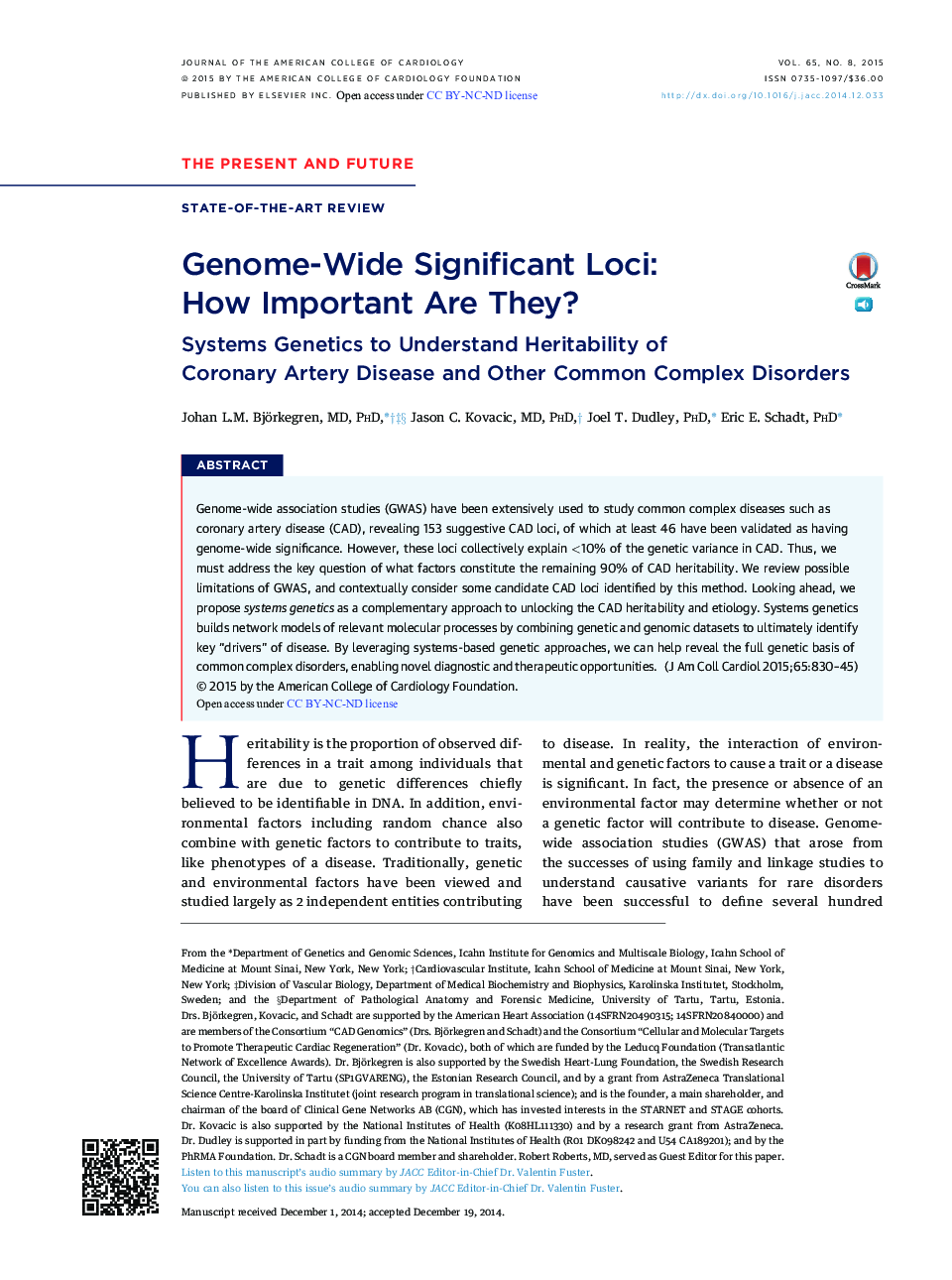 Genome-Wide Significant Loci: HowÂ Important Are They?: Systems Genetics to Understand Heritability of CoronaryÂ ArteryÂ Disease and Other Common Complex Disorders