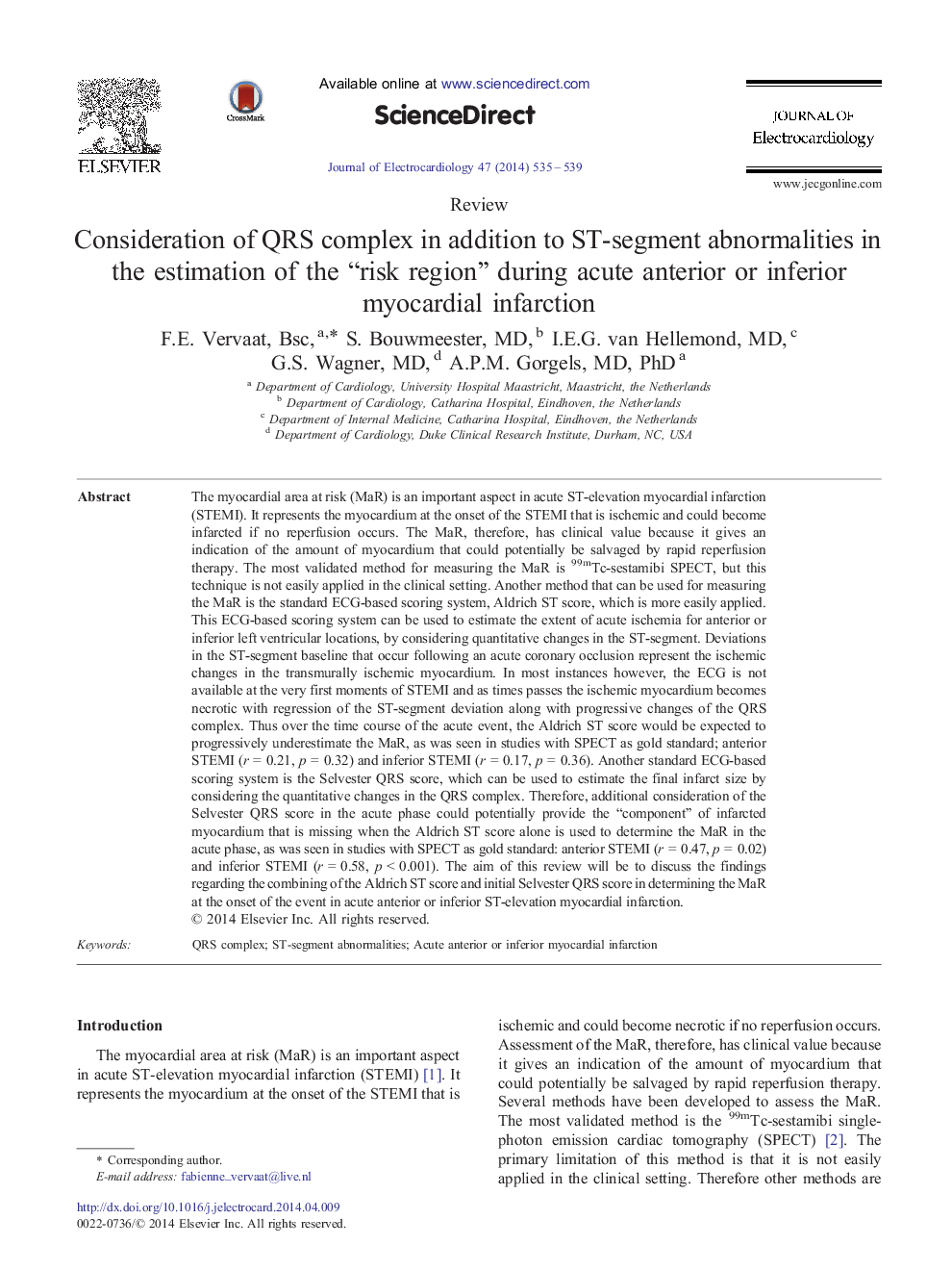 Consideration of QRS complex in addition to ST-segment abnormalities in the estimation of the “risk region” during acute anterior or inferior myocardial infarction