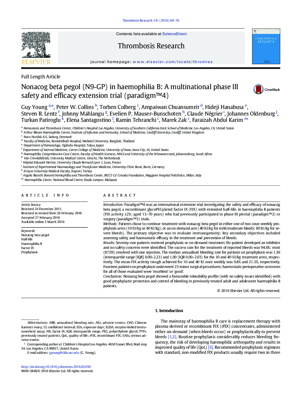 Nonacog beta pegol (N9-GP) in haemophilia B: A multinational phase III safety and efficacy extension trial (paradigmâ¢4)