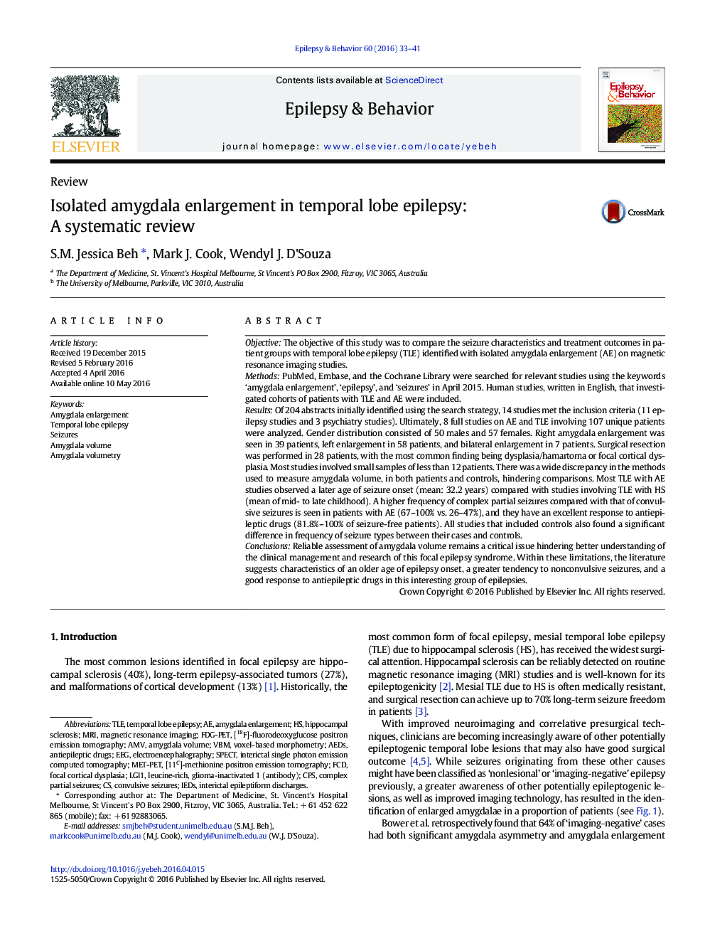 ReviewIsolated amygdala enlargement in temporal lobe epilepsy: A systematic review