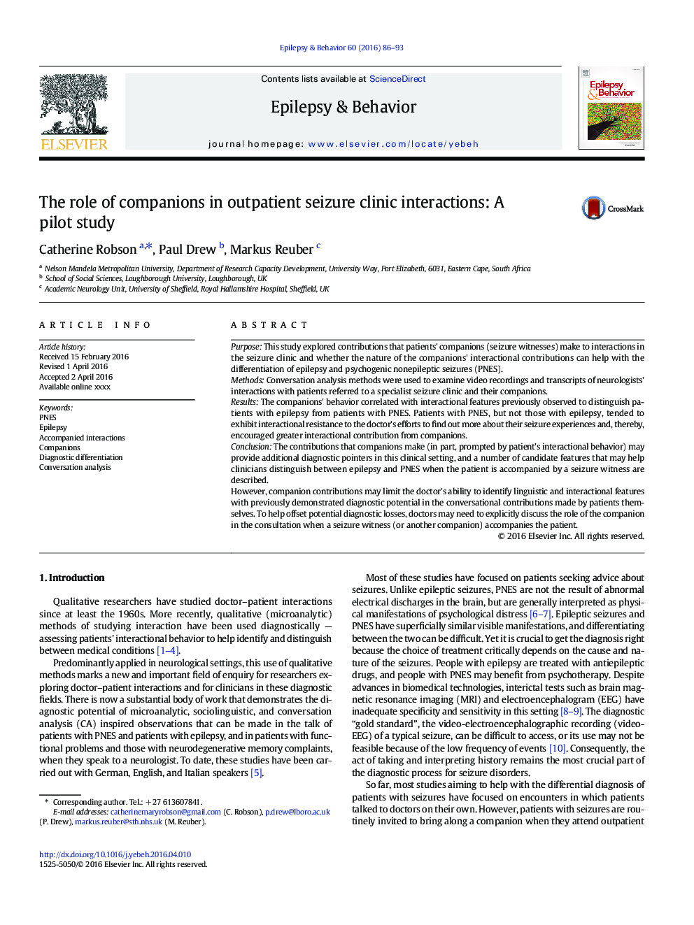 نقش همراهان در تعاملات کلینیک تشنج سرپایی: یک مطالعه آزمایشی 