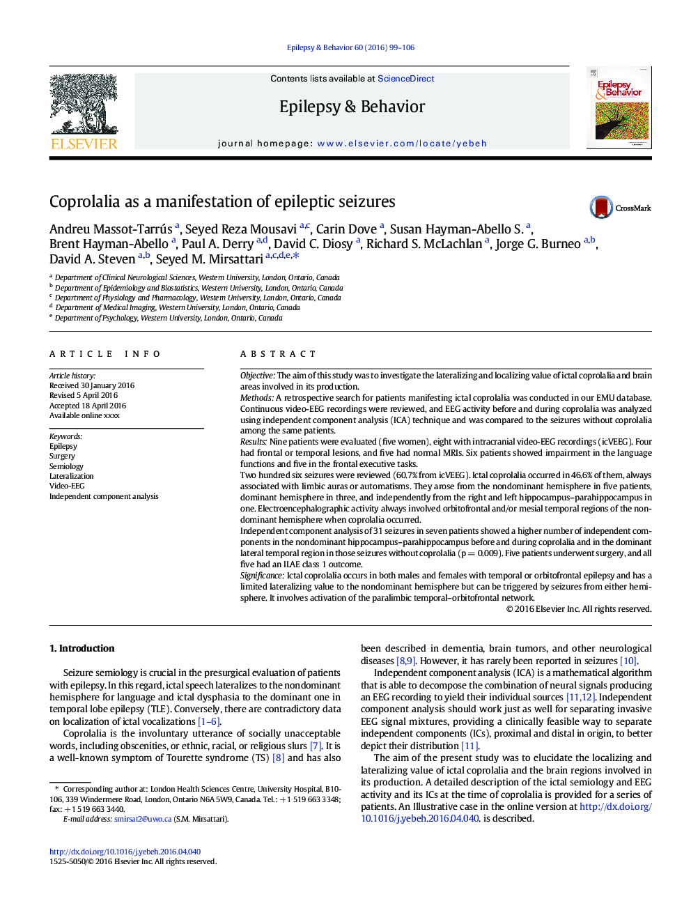 Coprolalia as a manifestation of epileptic seizures