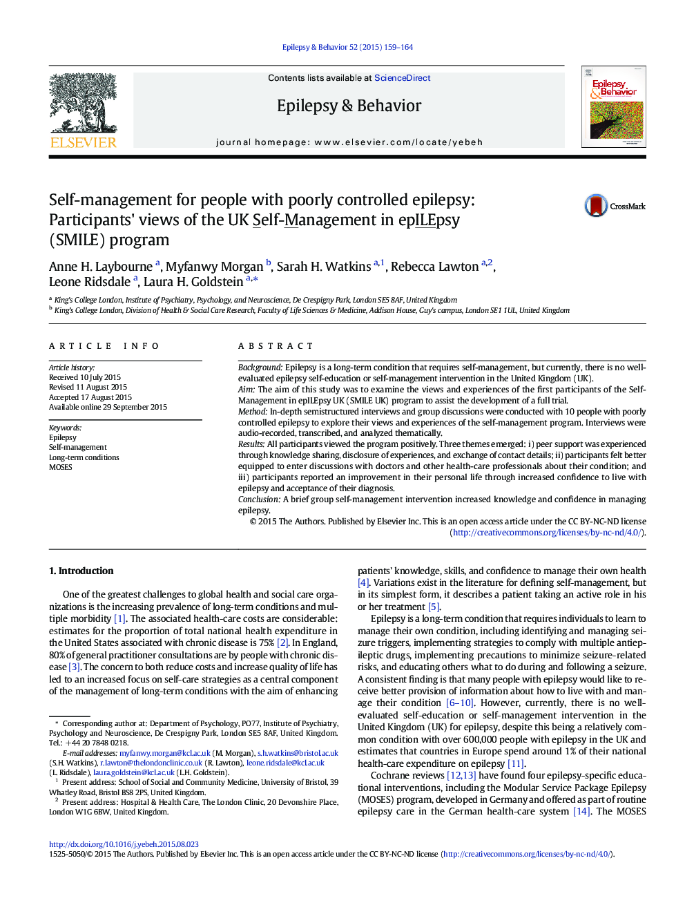 Self-management for people with poorly controlled epilepsy: Participants' views of the UK Self-Management in epILEpsy (SMILE) program