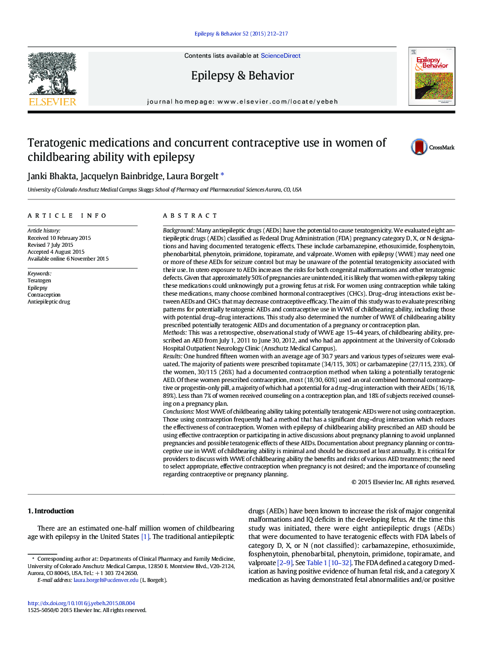 Teratogenic medications and concurrent contraceptive use in women of childbearing ability with epilepsy