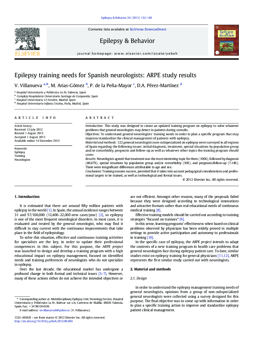 Epilepsy training needs for Spanish neurologists: ARPE study results