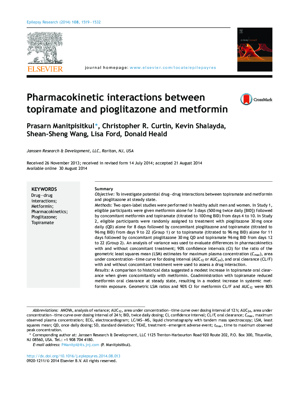 Pharmacokinetic interactions between topiramate and pioglitazone and metformin