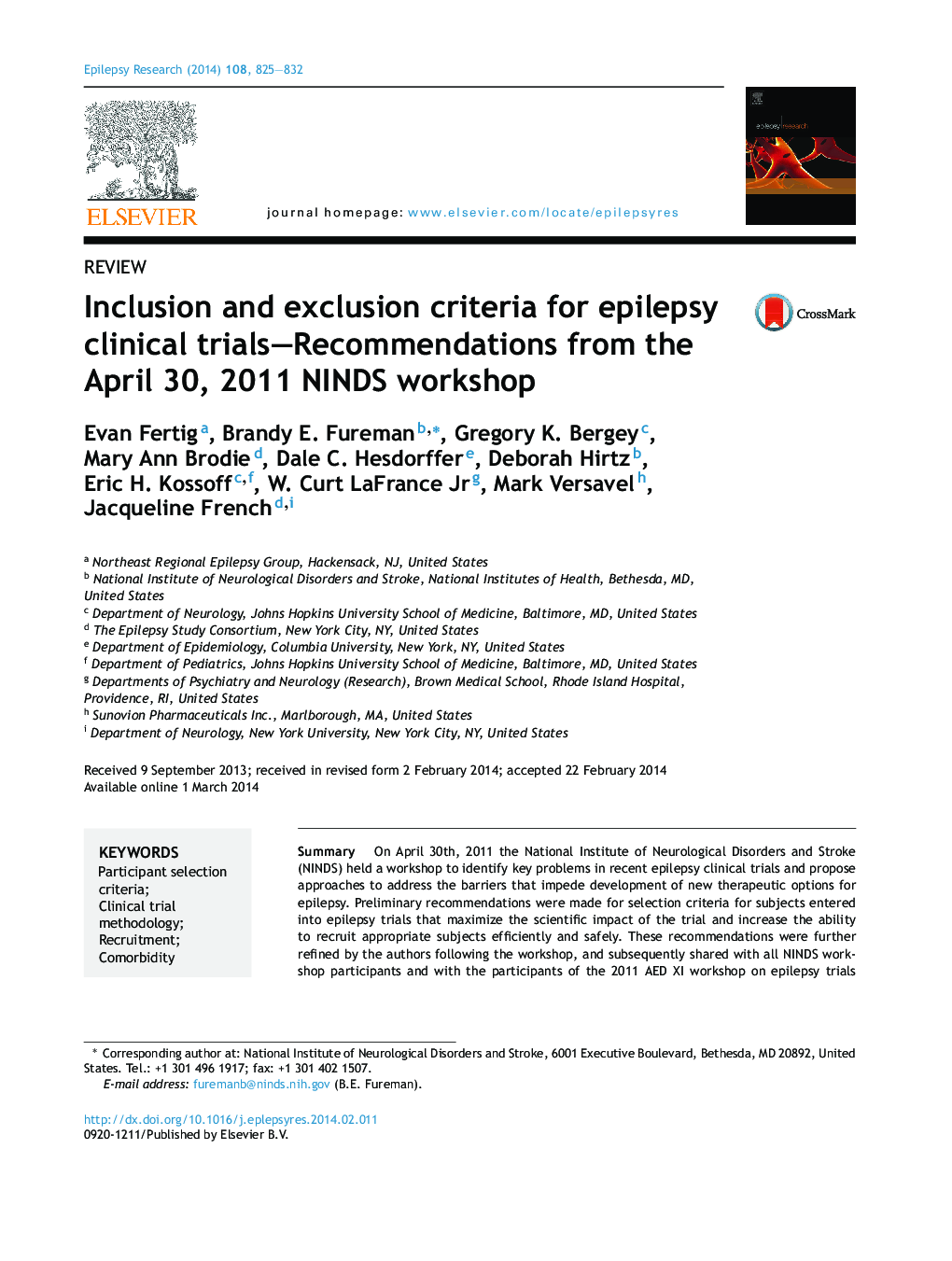 ReviewInclusion and exclusion criteria for epilepsy clinical trials-Recommendations from the April 30, 2011 NINDS workshop