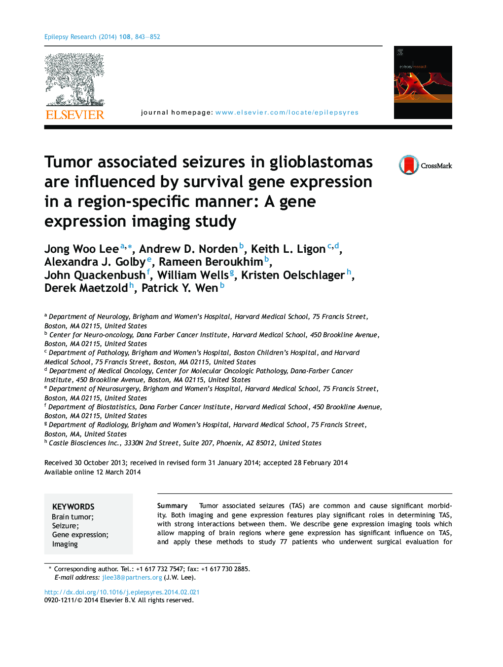 تشنج مرتبط با تومور در گلوبلاستوم تحت تأثیر بیان ژن بقا در یک منطقه خاص قرار می گیرد: مطالعه تصویری بیان ژن 