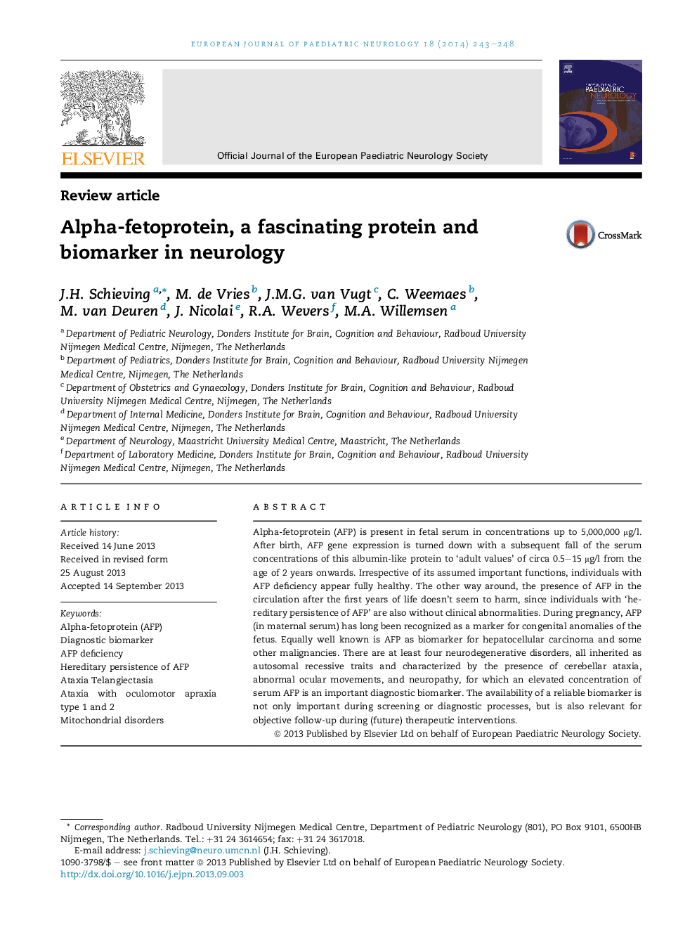 Review articleAlpha-fetoprotein, a fascinating protein and biomarker in neurology