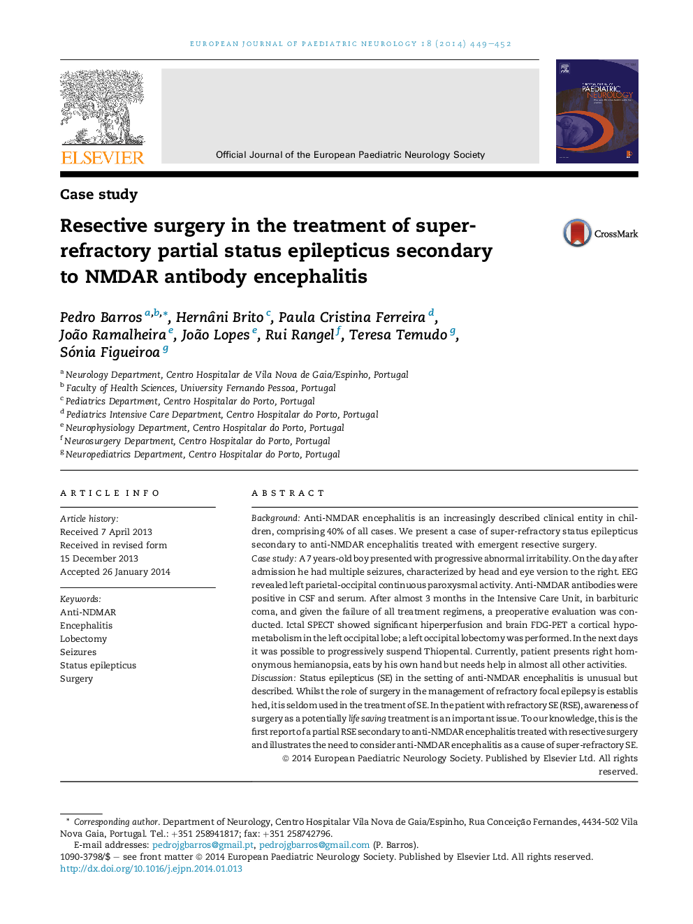 Resective surgery in the treatment of super-refractory partial status epilepticus secondary to NMDAR antibody encephalitis