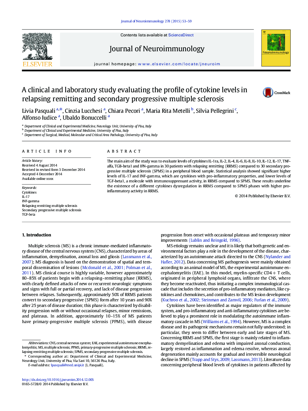 یک مطالعه بالینی و آزمایشگاهی با بررسی مشخصات سطح سیتوکین در بیماران مبتلا به مولتیپل اسکلروزیس مجدد و ثانویه پیشرفته 