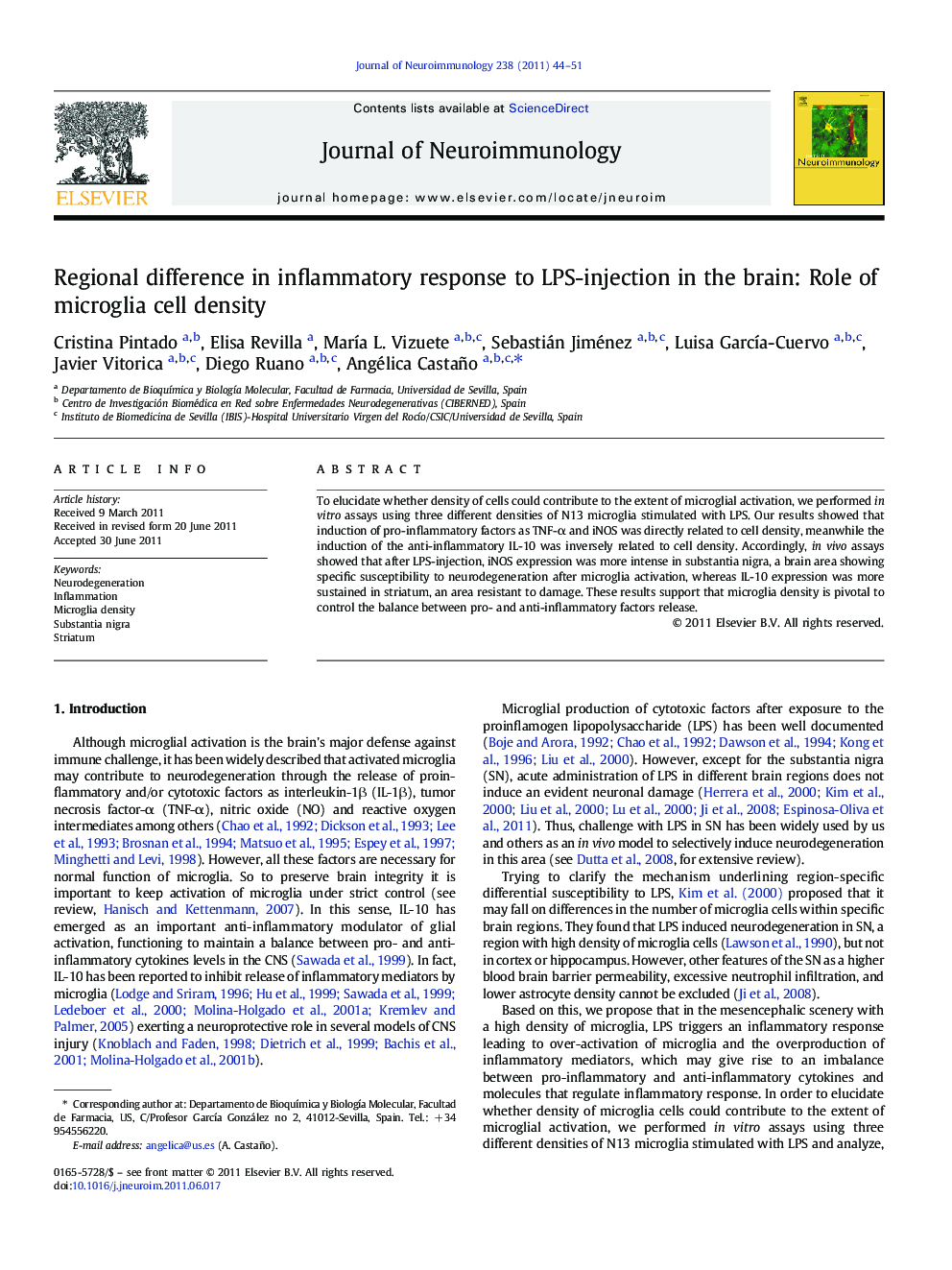 Regional difference in inflammatory response to LPS-injection in the brain: Role of microglia cell density