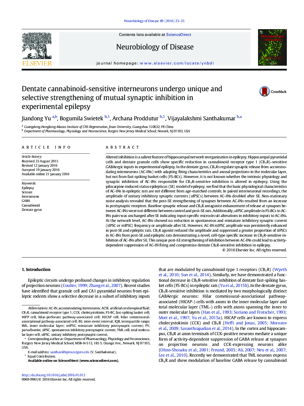 Dentate cannabinoid-sensitive interneurons undergo unique and selective strengthening of mutual synaptic inhibition in experimental epilepsy