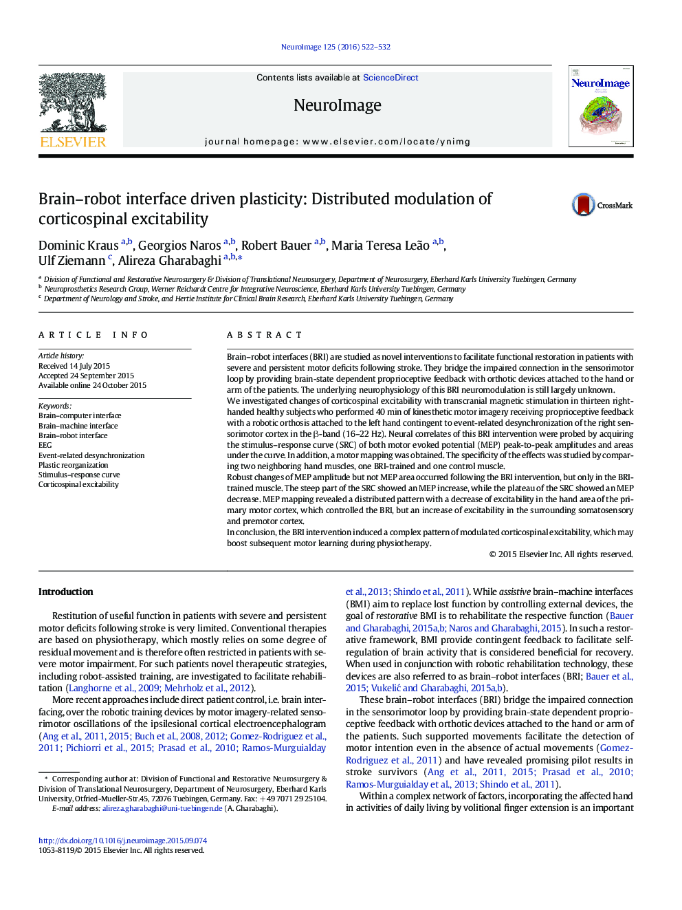Brain-robot interface driven plasticity: Distributed modulation of corticospinal excitability