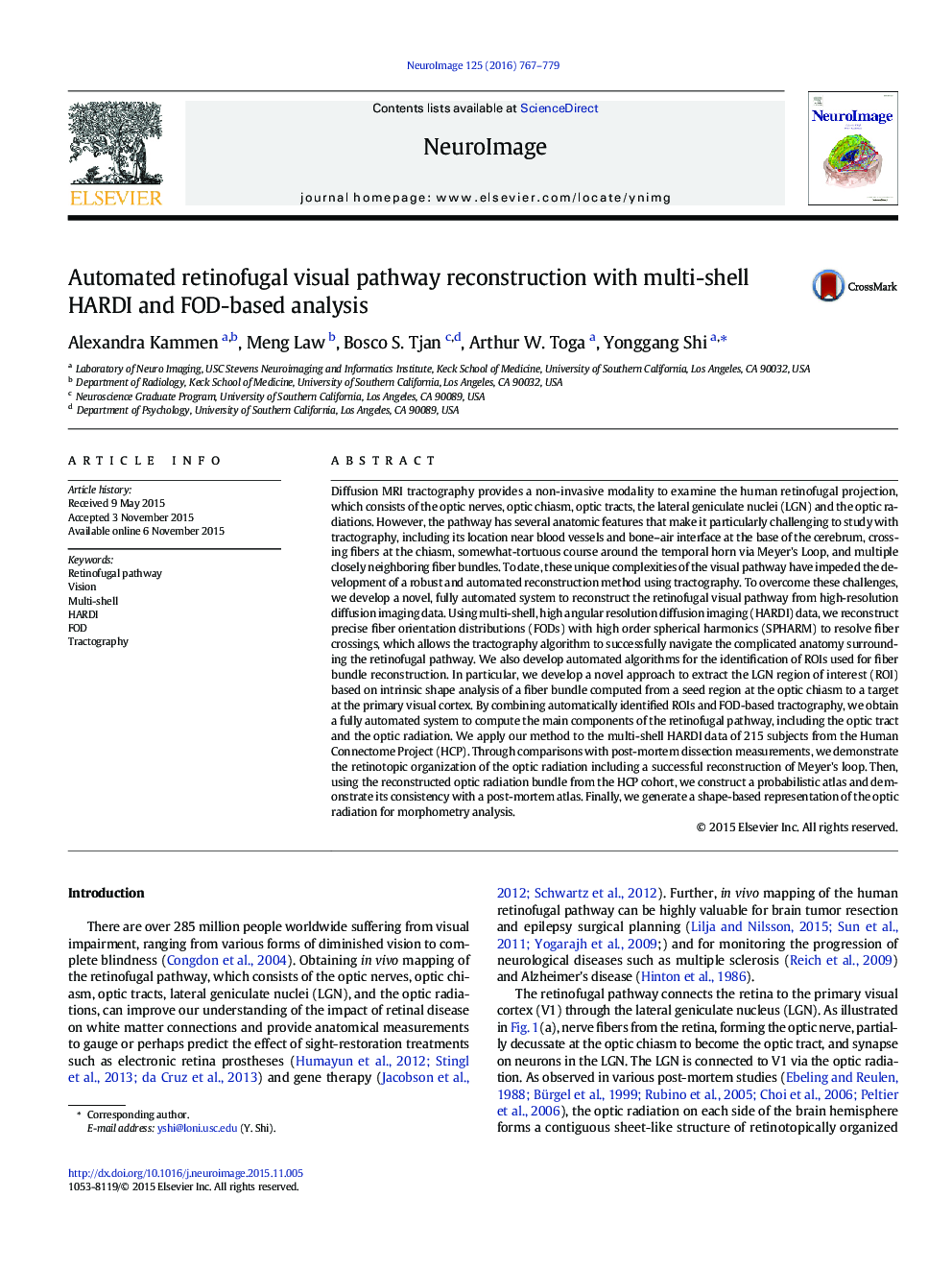 Automated retinofugal visual pathway reconstruction with multi-shell HARDI and FOD-based analysis