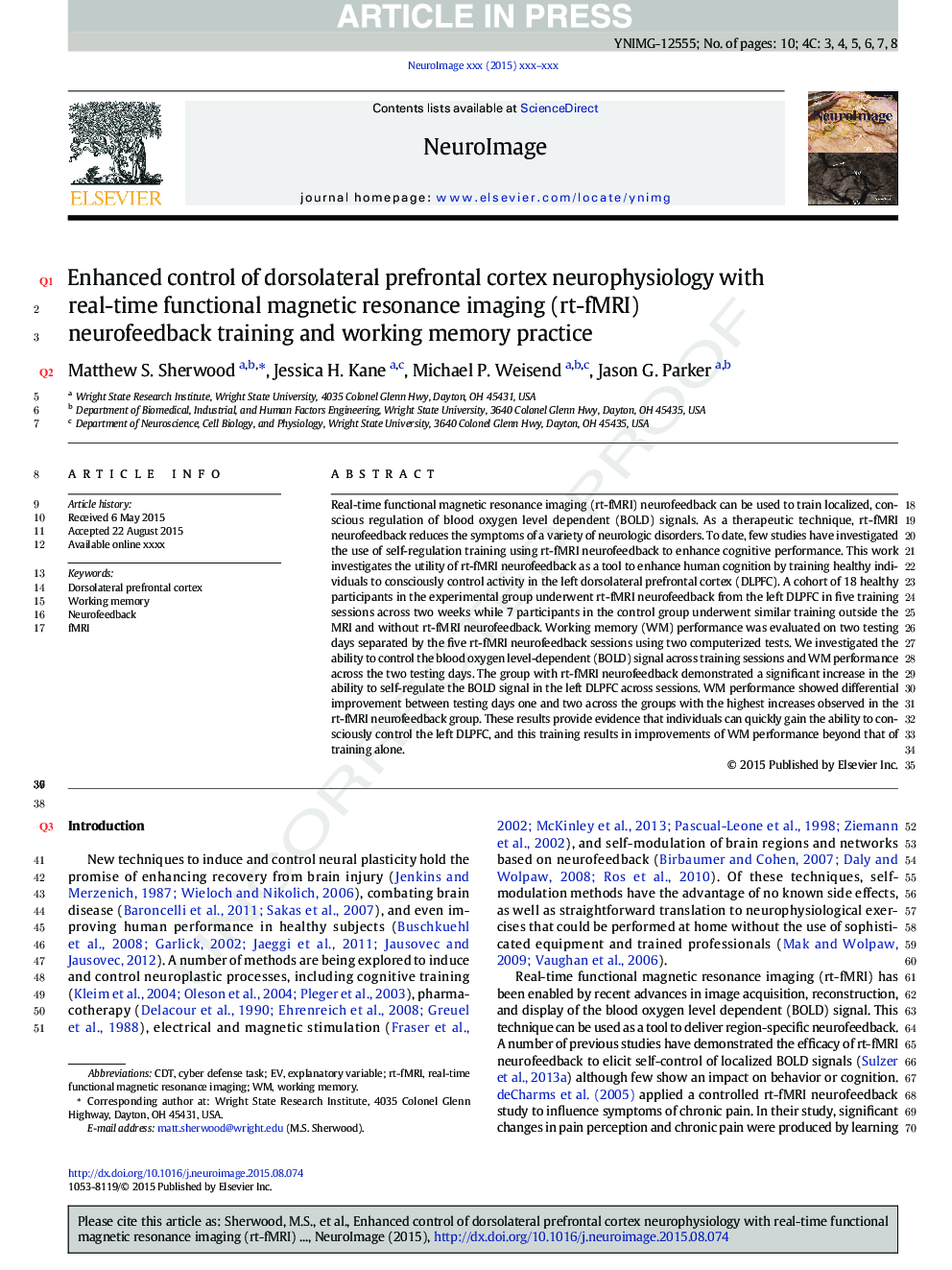 Enhanced control of dorsolateral prefrontal cortex neurophysiology with real-time functional magnetic resonance imaging (rt-fMRI) neurofeedback training and working memory practice