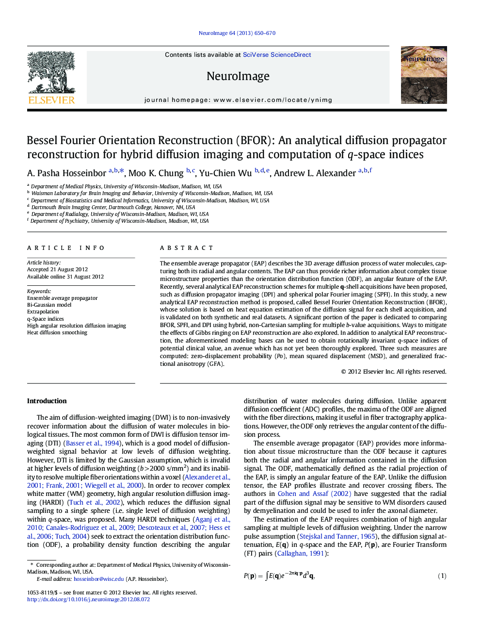 Bessel Fourier Orientation Reconstruction (BFOR): An analytical diffusion propagator reconstruction for hybrid diffusion imaging and computation of q-space indices