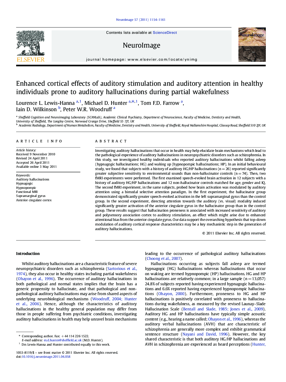 Enhanced cortical effects of auditory stimulation and auditory attention in healthy individuals prone to auditory hallucinations during partial wakefulness