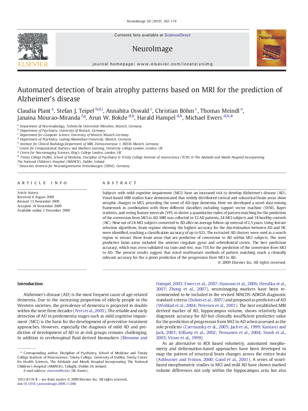 Automated detection of brain atrophy patterns based on MRI for the prediction of Alzheimer's disease