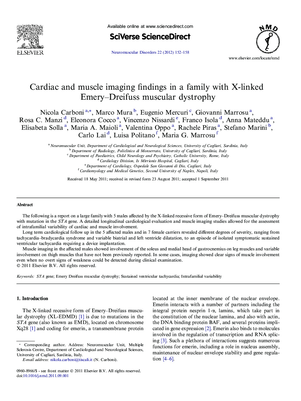 Cardiac and muscle imaging findings in a family with X-linked Emery-Dreifuss muscular dystrophy