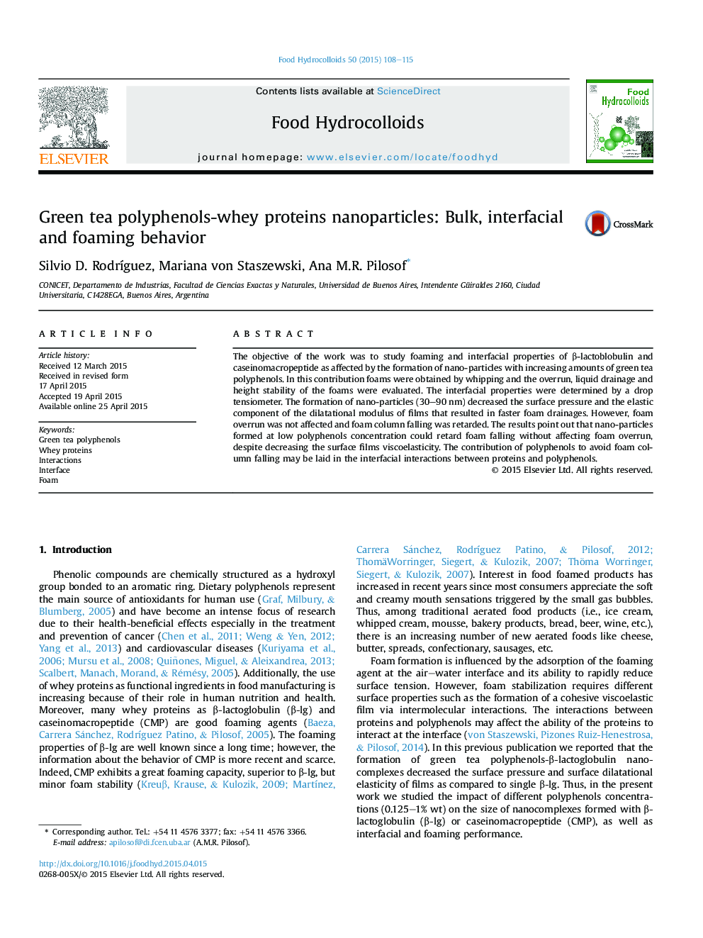 Green tea polyphenols-whey proteins nanoparticles: Bulk, interfacial and foaming behavior