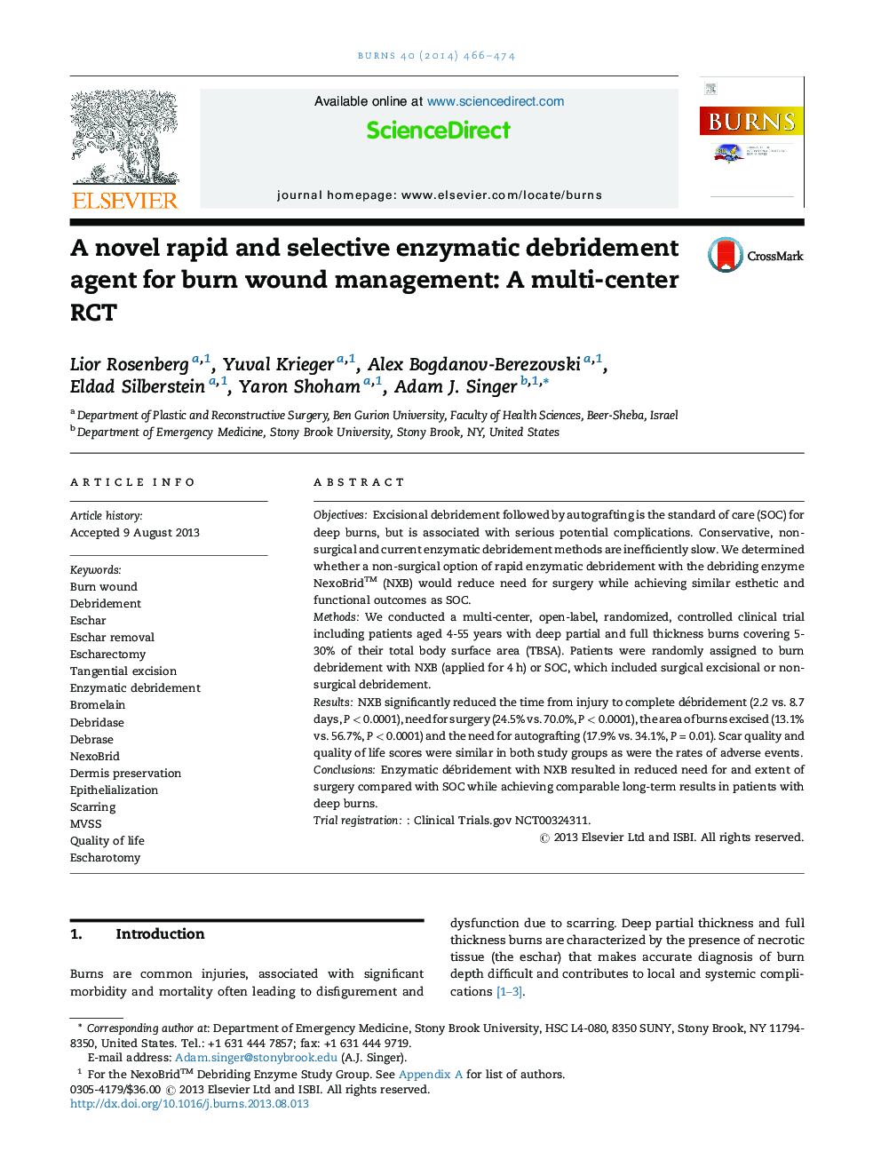 A novel rapid and selective enzymatic debridement agent for burn wound management: A multi-center RCT