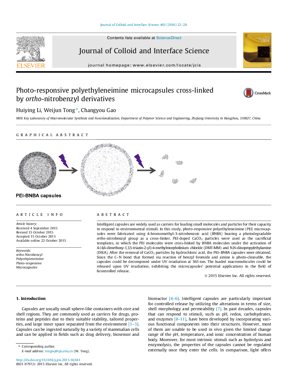 میکروکپسول های پلی اتیلنینیوم عکس گیرنده متصل شده توسط مشتقات ارتو نیترو بنزیل 